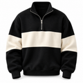 Men's Black And White Contrast Striped 1/4 Zip Stand Collar Sweatshirt, Retro Collegiate Style Loose Fit Pullover