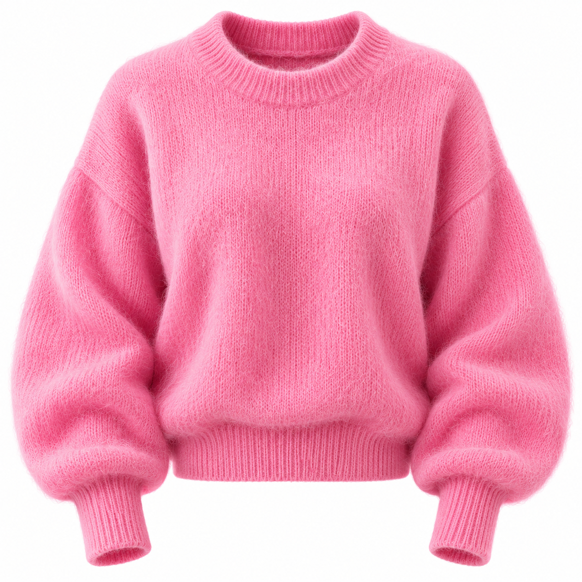 Women's Autumn Bright Pink Fluffy Mohair Sweater, Bright Pink Mohair Wool Knitted Sweater Cute Y2K Winter Aesthetic Thick Warm Sweater Back To Fall