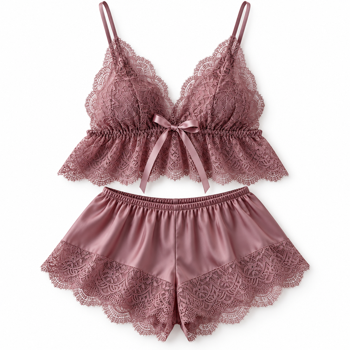 Comfortcana Contrast Lace Trim Cami Top With Shorts PJ Set / Pajama Set
