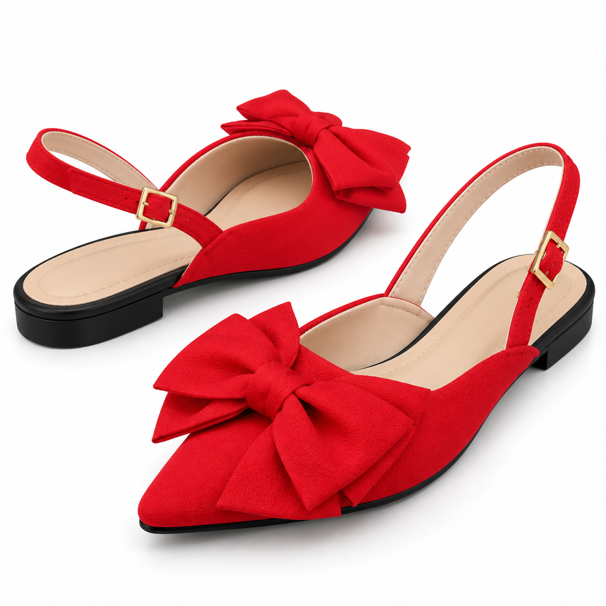Women's Fashion Pointed Toe Sandals With Bow Decor, Side Cutout Elegant & Comfortable Ankle Strap Solid Color Versatile Shoes For Casual, Formal, Office, Party